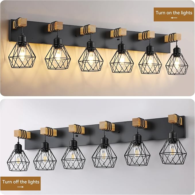 Farmhouse Vanity Light for Bathroom, 6-Light Wood Bathroom Vanity Light - Image 5