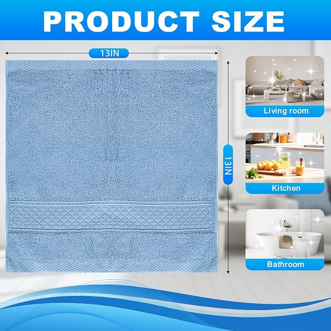6 Pack 100% Cotton Wash Cloth, 13x13 Inch Highly Absorbent and Soft Feel - Image 2