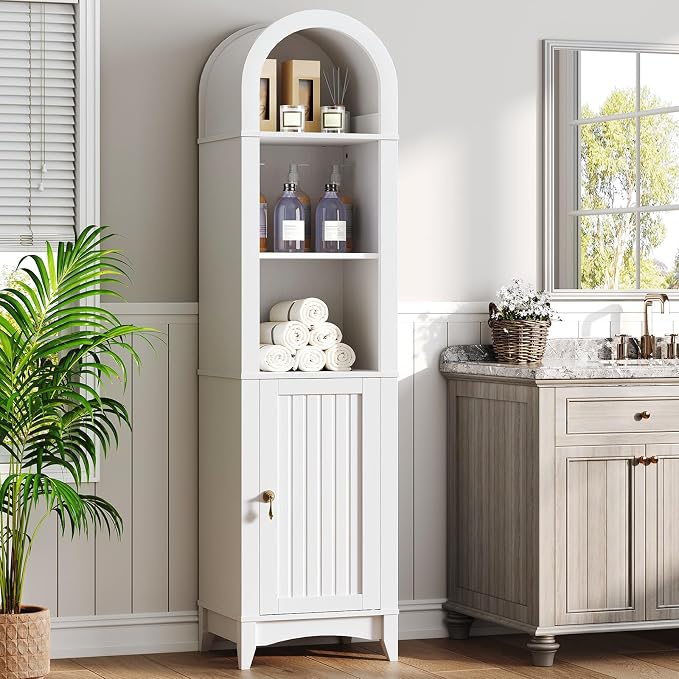 69" Tall Bathroom Storage Cabinet, Tall Arched Freestanding Storage Cabinet by RALGEND