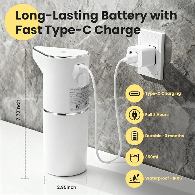 Automatic Foaming Soap Dispenser, 13oz/350ml White Touchless Foam Hand Soap - Image 5