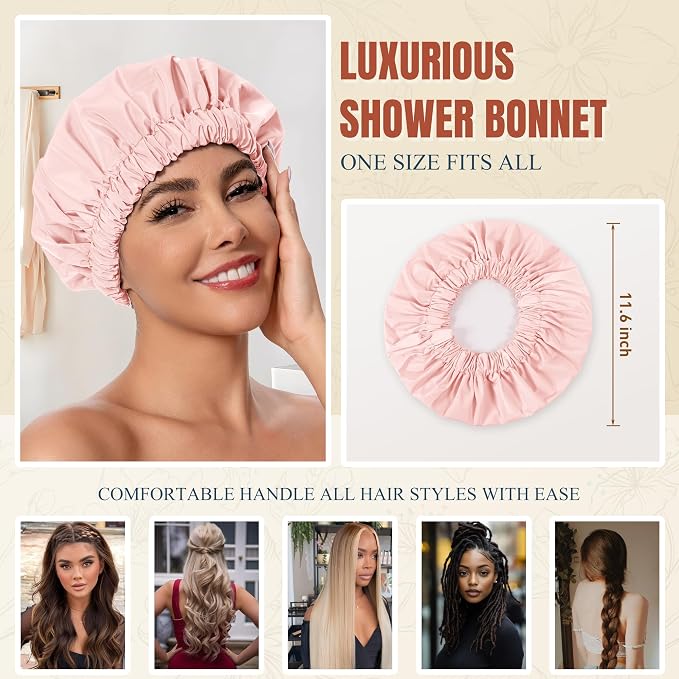 Reusable Shower Cap for Women, Stylish Large Waterproof Shower Bonnet Washable - Image 4