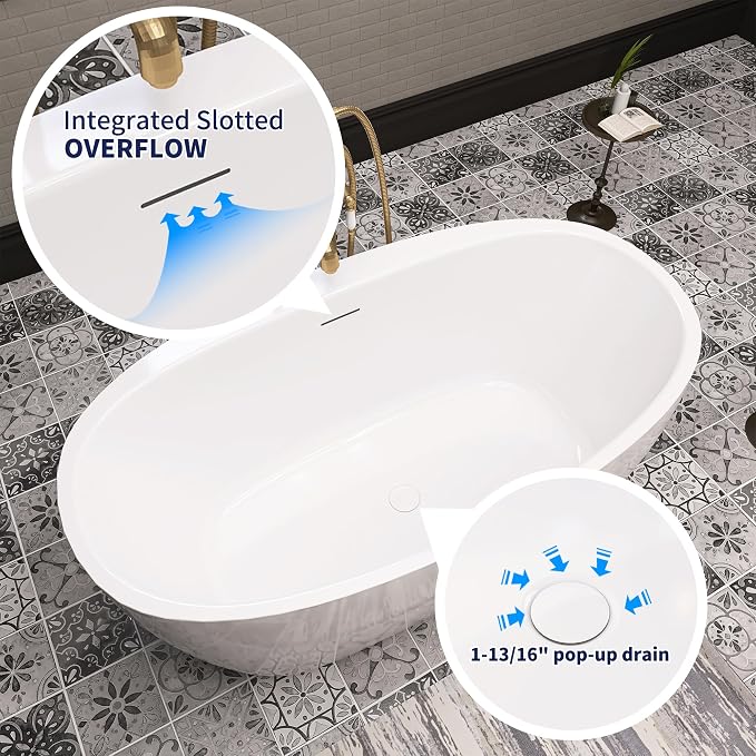 59" Acrylic Free Standing Tub, Stand Alone Tub, Freestanding Bathtub, Soaking - Image 5
