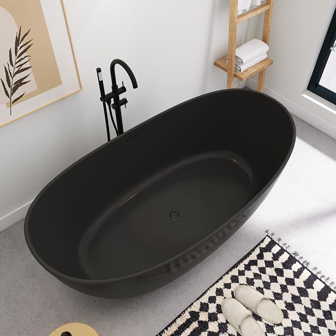 SJ STAR&JANE 65" Solid Surface Freestanding Bathtub Stone Resin Soaking Tub - Image 6