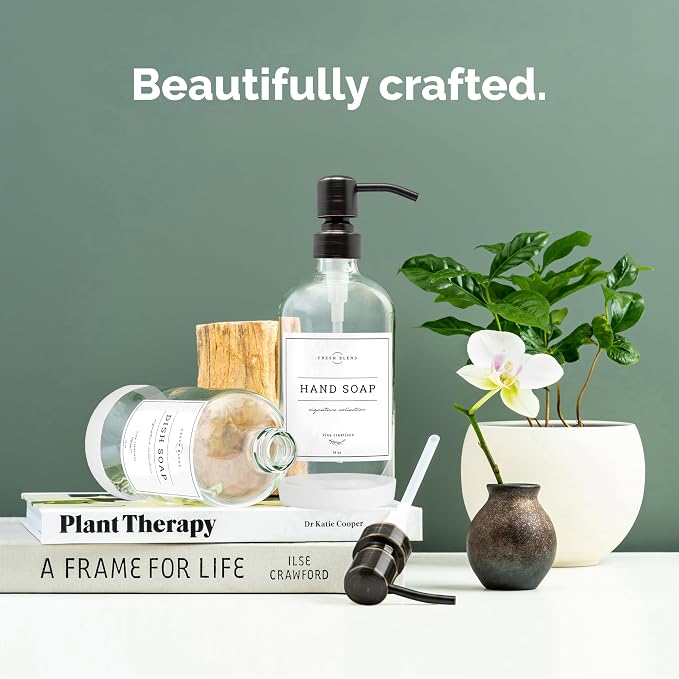Vine Creations Clear Glass Soap Dispenser, 2 Pack Kitchen Soap Dispenser Set - Image 2