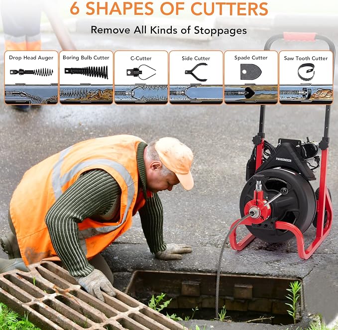 Heavy Duty Electric Drain Cleaner Machine, 100 Ft x 3/8 Inch Sewer Snake - Image 7