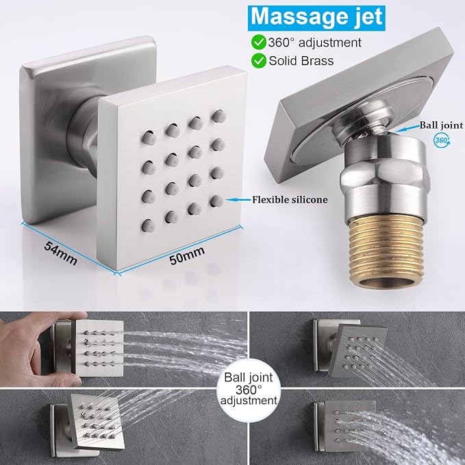Enga Shower System with Body Jets 12 Inch Ceiling Mounted Rain Shower and - Image 8
