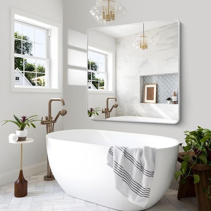 BONEWEI Silver Bathroom Mirror, 48x48 inch Wall Mirror - Image 3