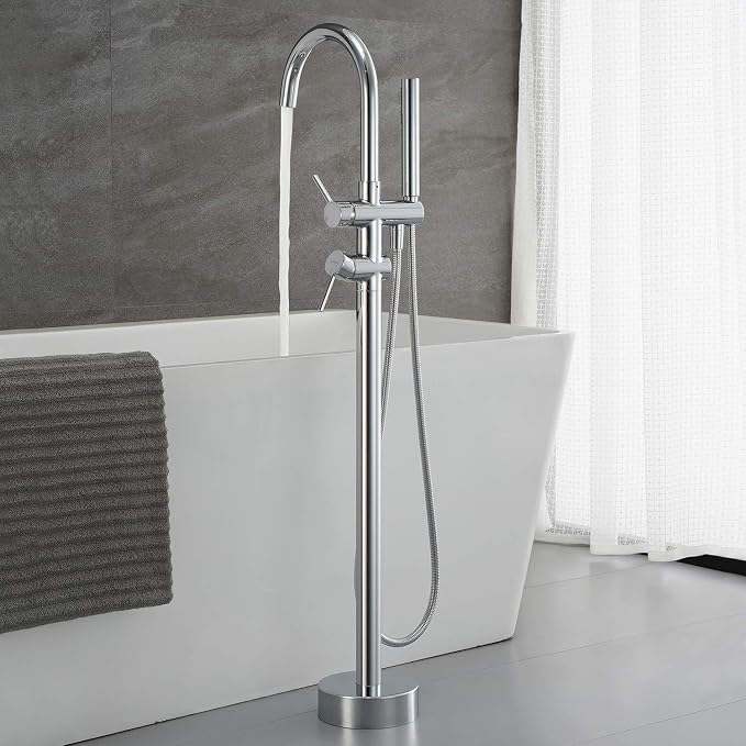 Freestanding Bathtub Faucet Tub Filler Faucets Chrome Floor Mounted Brass - Image 3