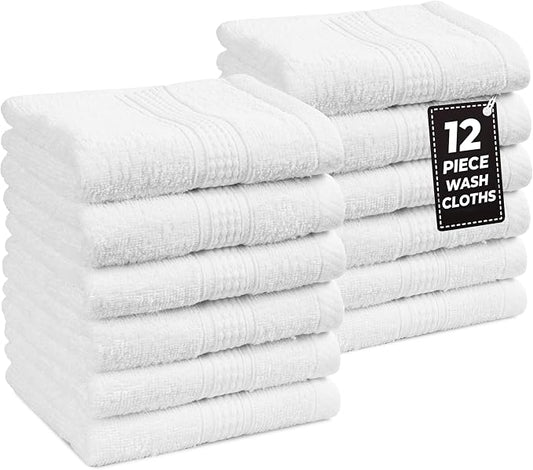 LANE LINEN 12 PC Wash Cloths Bathroom Set -100% Cotton Highly Absorbent by LaneLinen