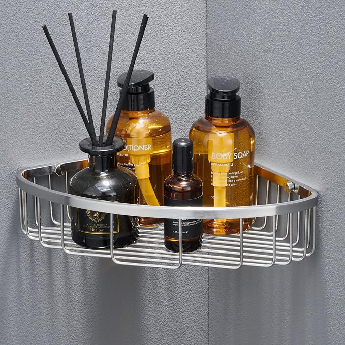 Bathroom Shower Caddy Corner Shelf, Corner-Hollow Design, Ultra Sturdy by GORDEE