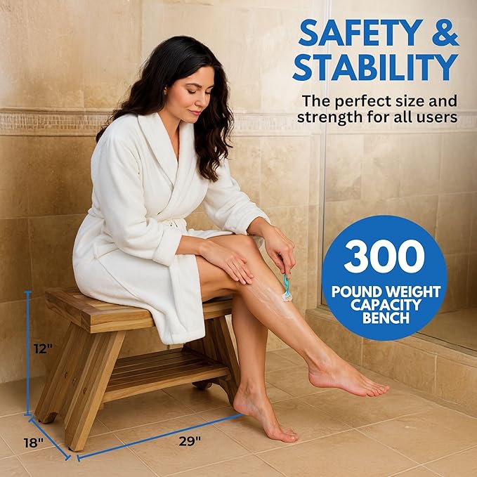 EcoDecors 30 Inch Serenity Teak Shower Bench – Waterproof Bathroom Seat - Image 2