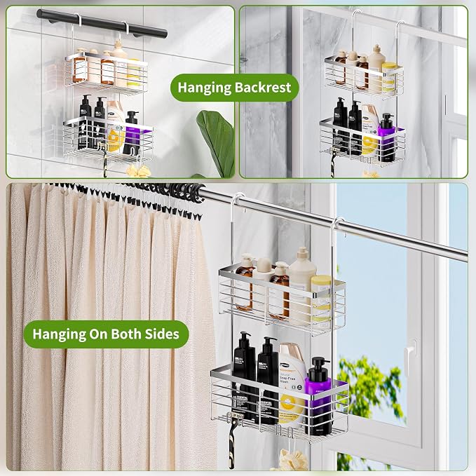 SHANSHUI Shower Hanging Caddy, Double Bathroom Showers Organizer Basket - Image 2