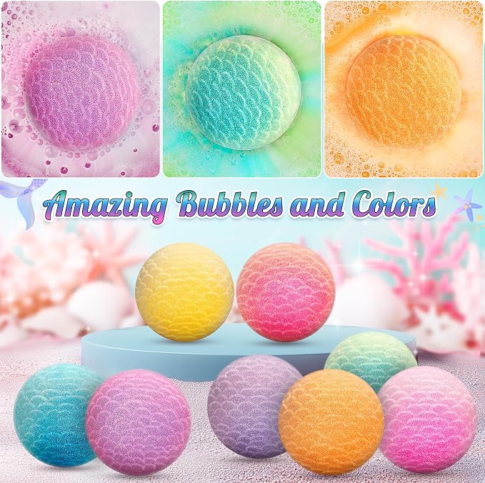 8 Packs Mermaid Bath Bombs for Kids Girls, Bubble Bath Bomb Kit - Image 2