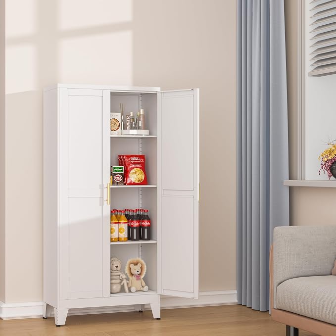 Metal Pantry Cabinet with 2 Doors and Adjustable Shelves, Kitchen Storage - Image 10