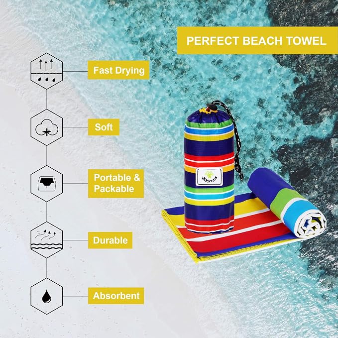 4Monster Microfiber Beach Towel Quick Dry, Super Absorbent Lightweight Travel - Image 2