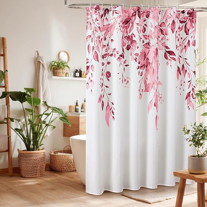 Colorful Star Pink Eucalyptus Waterproof Shower Curtain Set - Image 2
