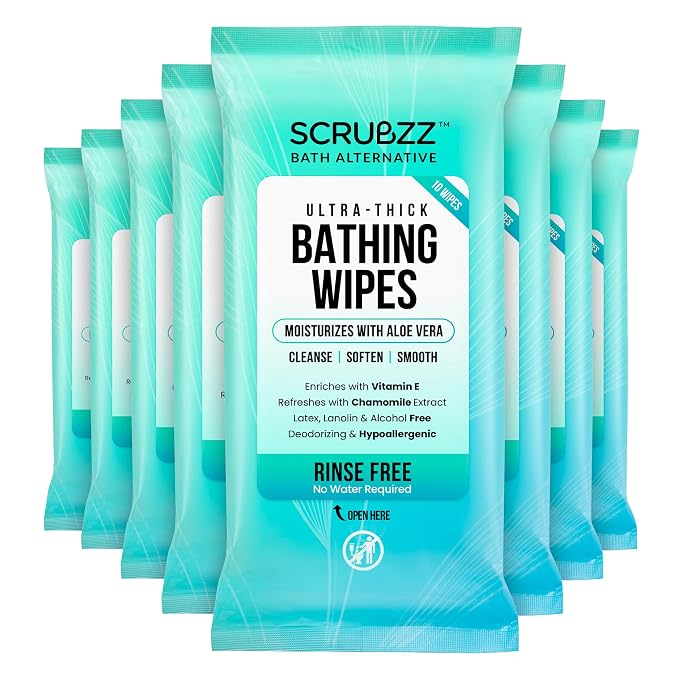 Extra Large Bath Wipes for Adults No Rinse by Scrubzz