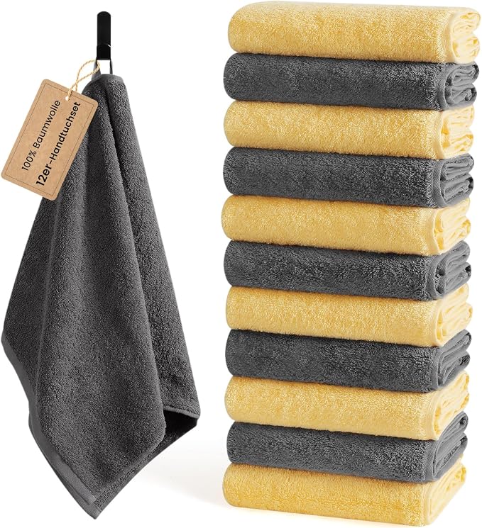 SEMAXE 12 Pack Hand Towels for Bathroom, 100% Cotton Towels by SEMAXE