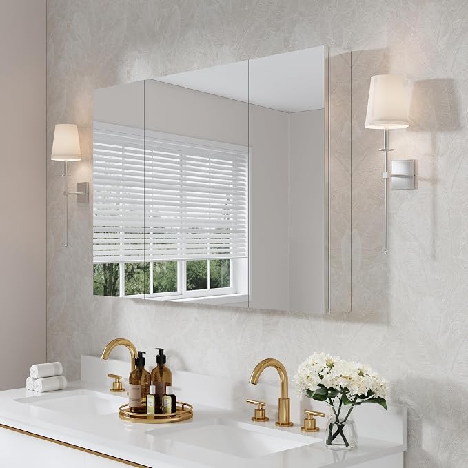 WELLFOR 44" x 30" Rectangle Medicine Cabinet Mirror, Surface Mount or Recessed by WELLFOR