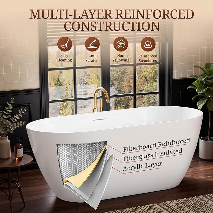 59" Acrylic Freestanding Bathtub, Deep Soaking Tub - Image 2