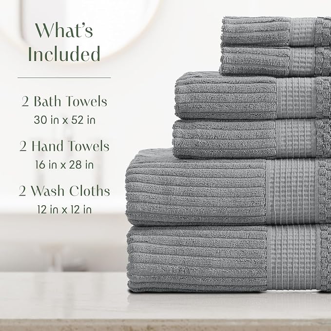 Springtree Home 100% Cotton Bath Towel Set 6 Piece Set | Super Soft & Absorbent - Image 2