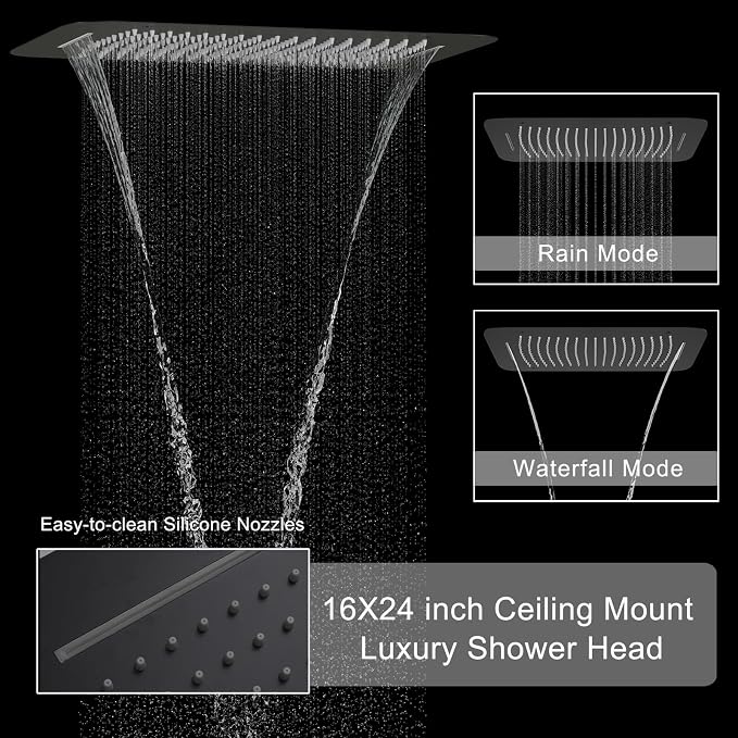 Matte Black 16X24 inch Ceiling Mounted Rain Shower Head System, Digital Display - Image 2