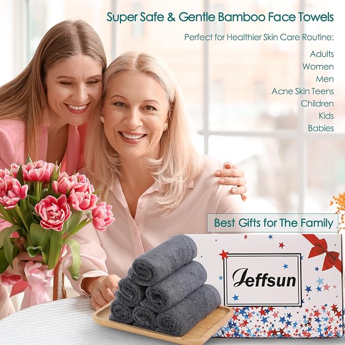Face Towels 6 Pack, 13x13 inch Extra Large Grey Wash Cloths on Sensitive Skin - Image 6