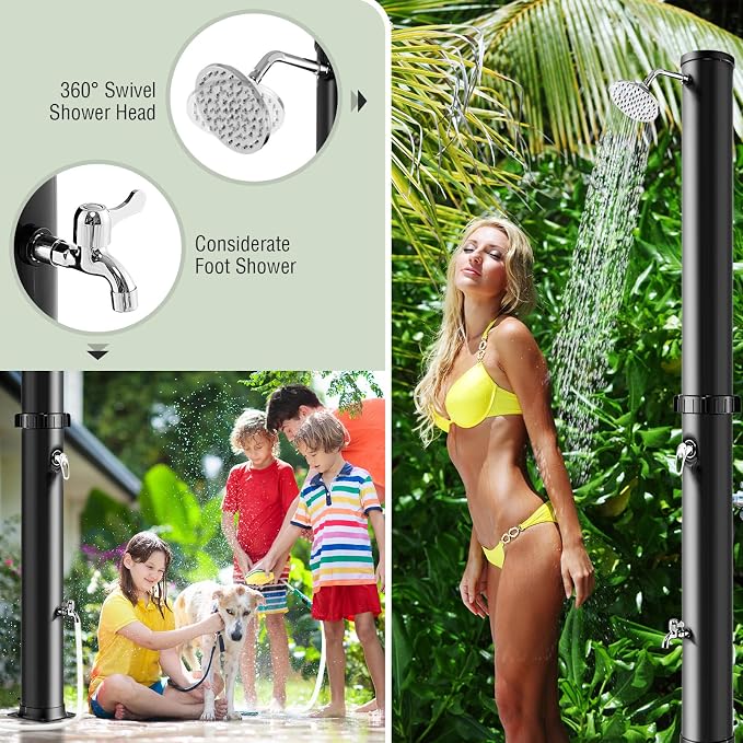 Goplus 10 Gallon Solar Heated Outdoor Shower, 7.2 FT Freestanding Outside Shower - Image 4