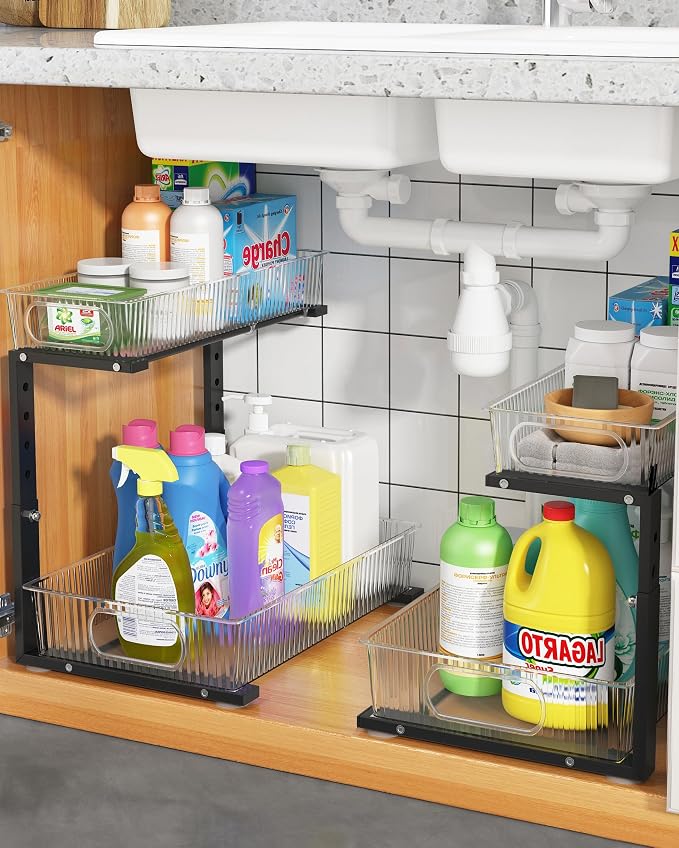 UMDONX Under Sink Organizer 2-Pack Adjustable Bathroom Under Sink Pull-Out by UMDONXBuyNow