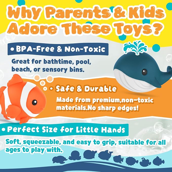 8 PCS Ocean Animal Bath Toys Mold Free Infant Bath Tub Toys - Image 6