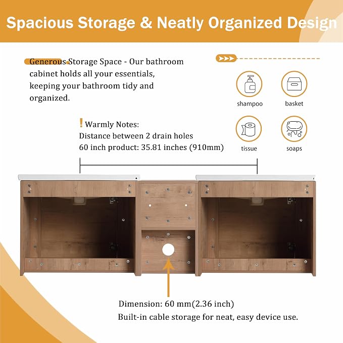 60 Inch Wall-Mounted Vanity - Image 6