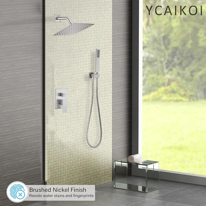 Brushed Nickel Shower System, 8 Inch High Pressure Rain Shower - Image 2