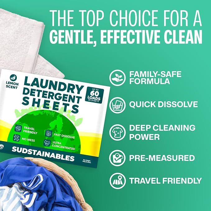 Sudstainables Laundry Detergent Sheets 60 Loads – Dissolvable Laundry Sheet - Image 2