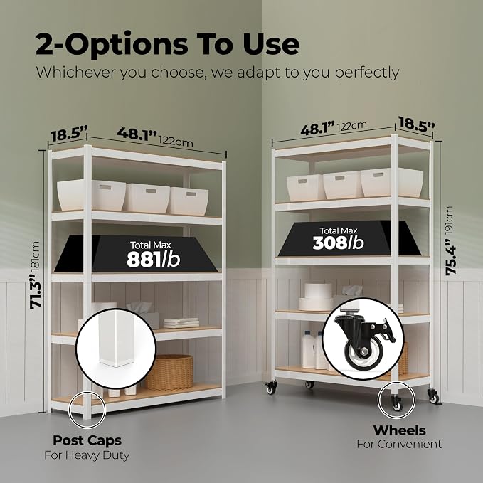 HOMEDANT House 5-Tier Metal Rolling Cart Shelf Rack Casters Heavy Duty - Image 2
