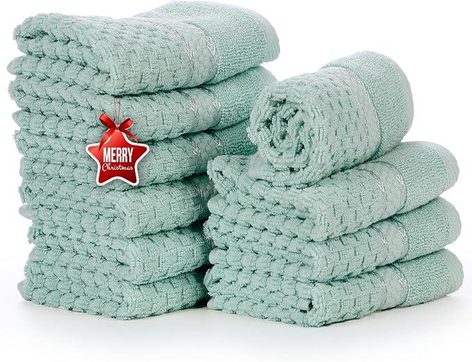 Ample Decor Mint Green Wash Cloth Set of 10 100% Cotton by AmpleDecor