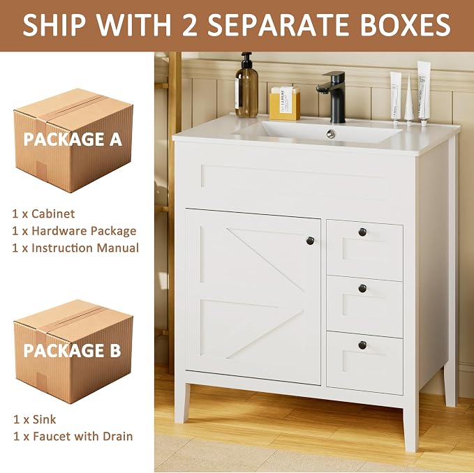 30 inch Bathroom Vanity with Sink, Freestanding Vanity - Image 6