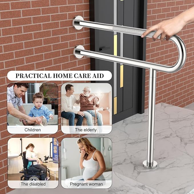 Toilet Support Rail 31.3X 31.5 Inch, Munzong Anti-Slip Chrome Handicap Grab Bar - Image 5