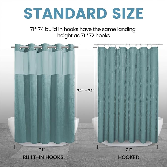 Teal No Hook Shower Curtain - Image 7