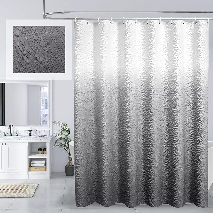 MitoVilla Grey Ombre Fabric Shower Curtain 72 x 78, Farmhouse Long Modern by MitoVilla