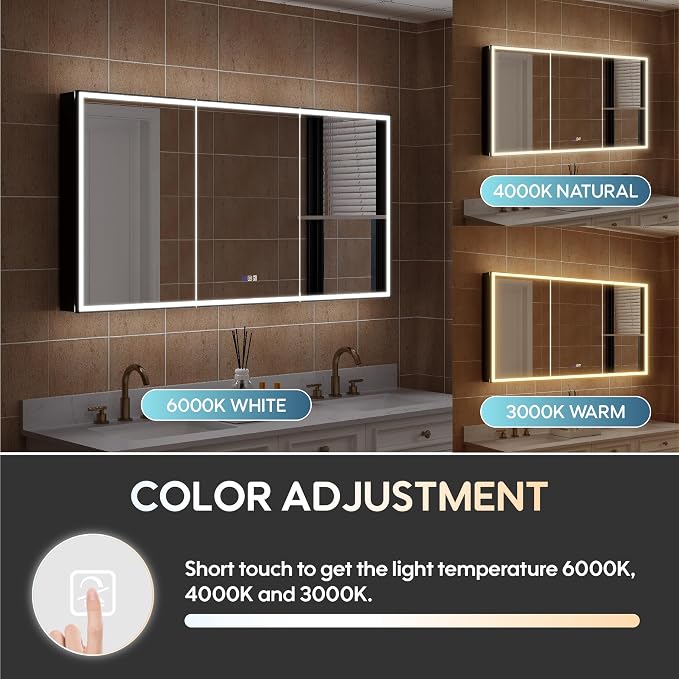WELLFOR 60" X 30" LED Mirrored Medicine Cabinet, Medicine Cabinets - Image 7