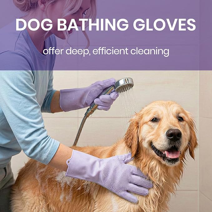 DELOMO Dog Washing Gloves 1 Pair: Soft and Gentle Silicone Pet Grooming Gloves - Image 7