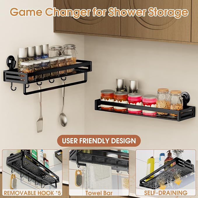 Shower Caddy Suction Cup, 15.8 inch 2 Pack Suction Shower Shelf - Image 6