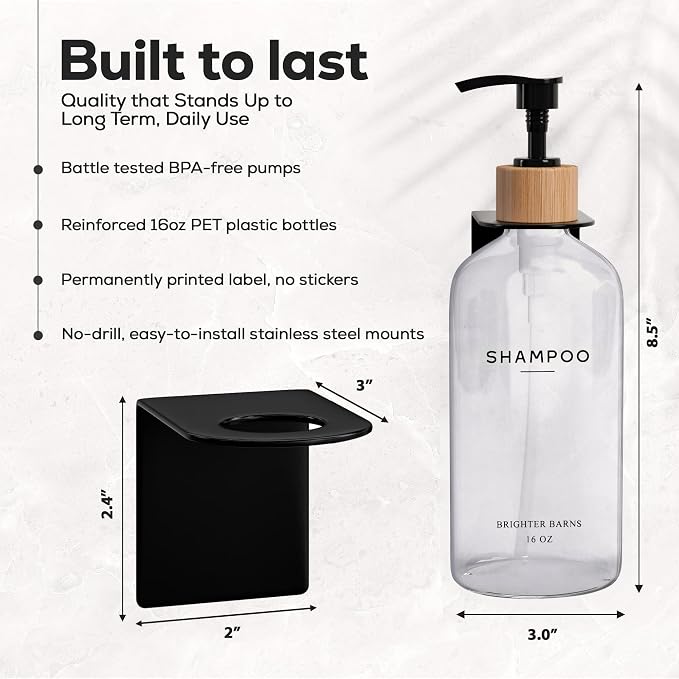 Clear Shampoo and Conditioner Dispenser Set Wall Mounted by Brighter Barns - Image 3