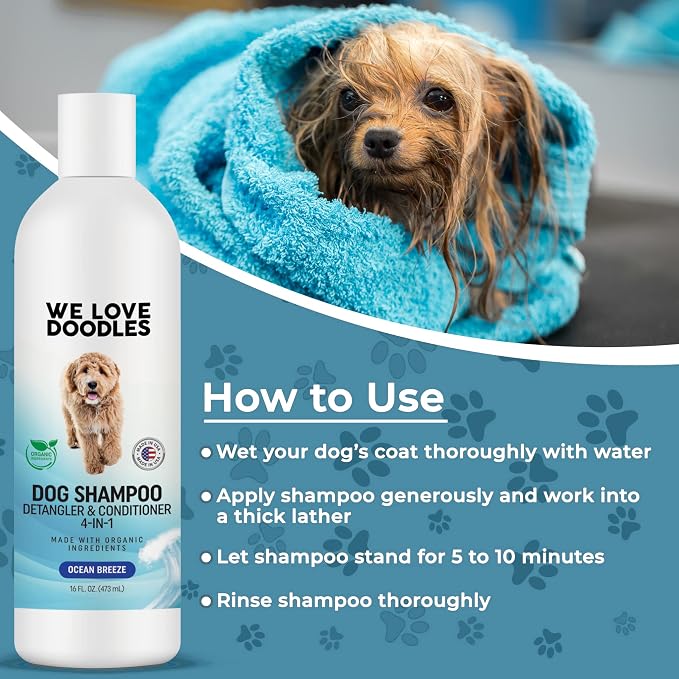We Love Doodles 2 PACK Pet Rubber Bath Brush and Dog Shampoo - Image 9