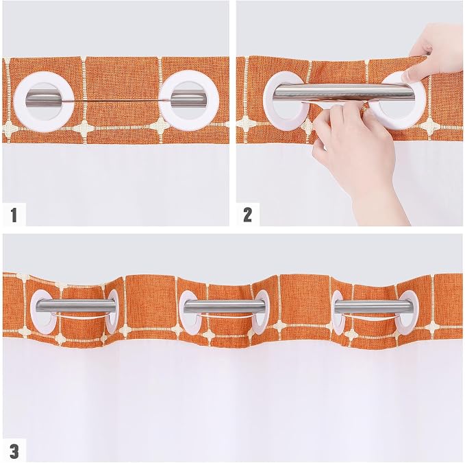 MitoVilla No Hooks Required Orange Shower Curtain - Image 5
