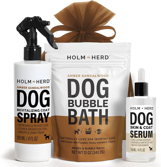Amber Sandalwood Dog Care Gift Bundle – 3 Piece Grooming Set by HolmHerd