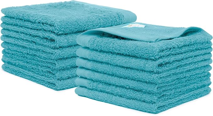 100% Cotton Washcloths Set 13” x 13” | Teal Blue Towels | Set of 12 Ultra Soft - Image 2
