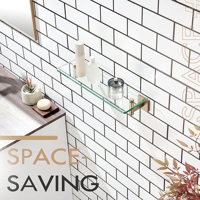 KOKOSIRI Wall Shelves Bathroom Hardware Glass Floating Shelf 16-Inch - Image 9