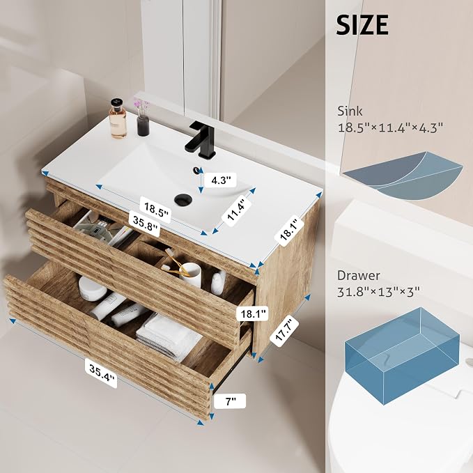 LUCKWIND 36" Floating Bathroom Vanity - Image 2