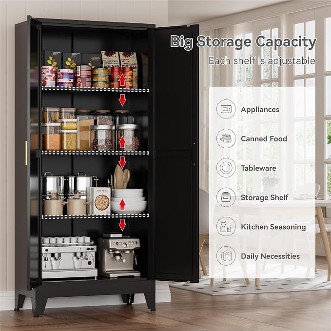 61" Black Metal Storage Cabinet, Farmhouse Pantry Cabinet - Image 5